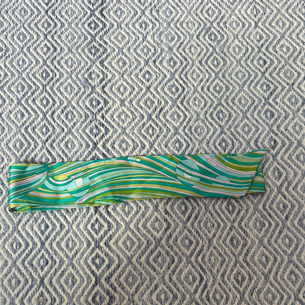 Julie Brown Green and Teal Pucci Patterned Silk Belt